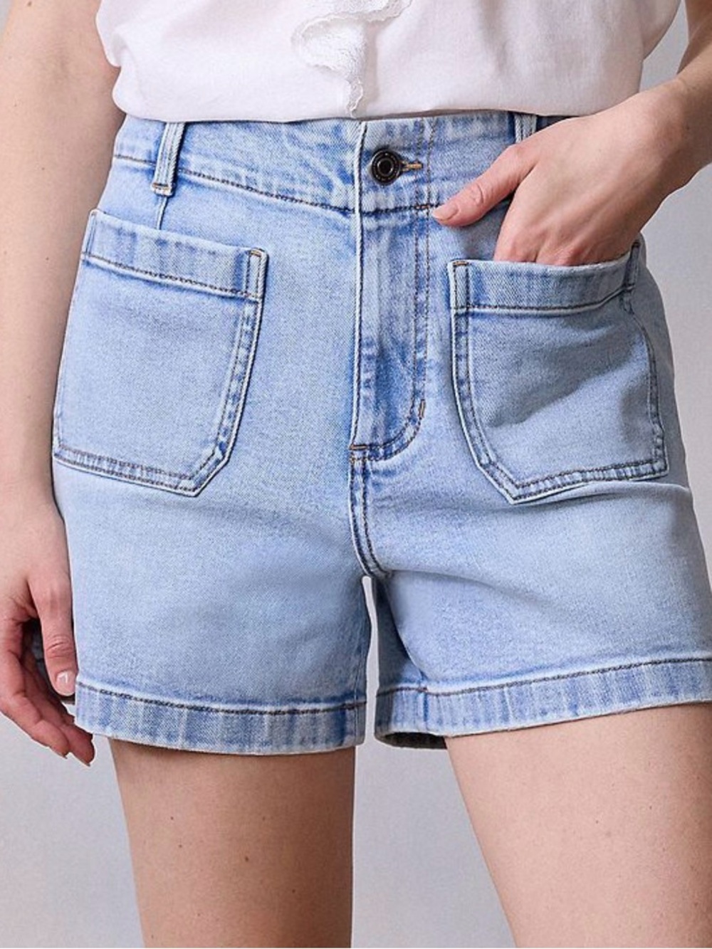 LC Lauren Conrad Light Blue High-Rise Patch Pocket Jean Shorts